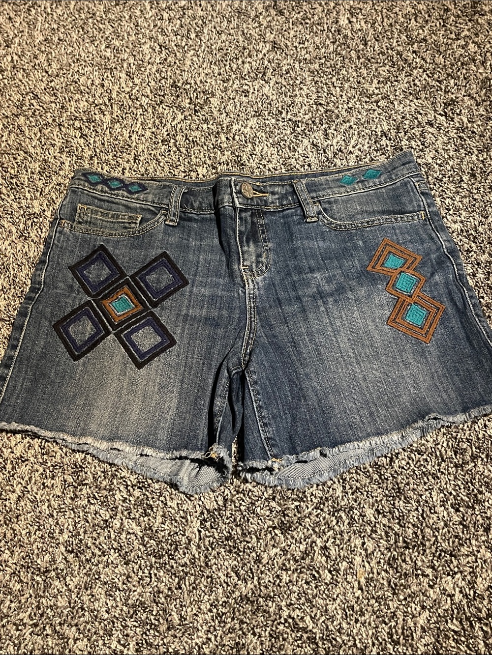 Allen B. By Allen Schwartz Blue Denim Shorts with Geometric Embroidery Designs 6